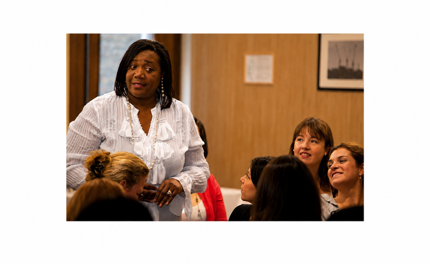 Hazel speaks to group of women